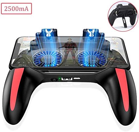 Mobile Game Controller With Dual Cooling Fan Universal 477 Cell Phone Game Triggers 2 Sensitive L1r1 Shoot Buttons Handgrip With Adjustable Tighten Clasp For Pubg Knives Out 2500 Mah Battery