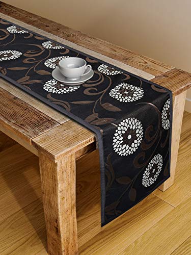 S9home by Seasons 6 Seater Premium Quality Floral Black & Brown Table Runner 72x12 inches