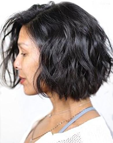 LUFFYWIG Brazilian Virgin Human Hair Lace Front Wig Short Bob Wavy with Baby Hair for Black Women 8 Inch 130 Density Natural Color