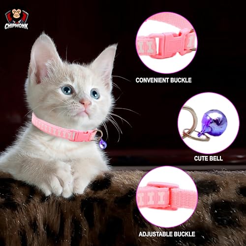 Chipmonk Cat & Puppy Collar with Bell,Kitten & Small Dogs Soft Adjustable,Safe,Solid & Protective Breakaway for Cats & Puppies,Cute Kitty Neckband with Multi Bones Print-(Pink) 4