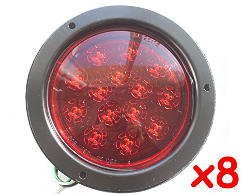 8 Bright Red Round Flush-Mount Stop Turn Tail LED Light 5 3/8" For Truck Trailer RV 25105R