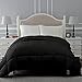 Superior Classic All-Season Reversible Down Alternative Comforter, Comfy, Fluffy, Cozy, Lightweight, Decorative, Duvet Insert, Plush, Oversized Bedding Essential, Box Quilt Design, King, Black