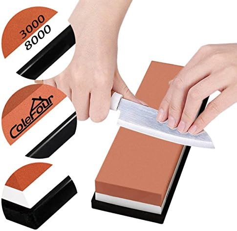 Whetstone with Double Rubber Base, Colefour Sharpening Stone Dual-Sided 3000/8000Grit-Waterstone-Knife Sharpening Stone Safer and Smoother