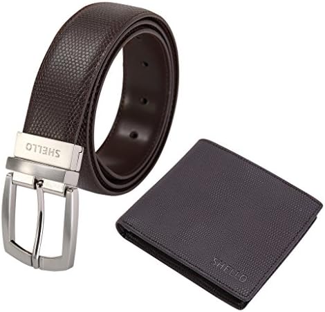 Shello Men's Leather Bifold Wallet and Two-Sided Reversible Belt Gif Set, Brown,38"