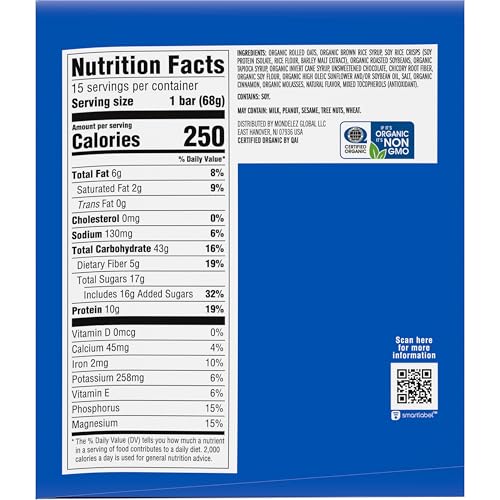CLIF BAR – ENERGY PROTEIN BARS – CHOCOLATE CHIP – MADE WITH ORGANIC OATS – ENERGY BARS – NON-GMO – (15 PACK)