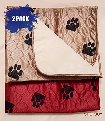 Shopjoy 2 Pack Pet Training Pee Pad/Crate Liner Washable Waterproof Reusable Burgundy Tan Large 31"x35" Dog Training Home Travel