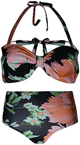 Zhishang High Waisted Bikini Sets Women's 2 Piece Swimsuits Floral Print Halter (S)