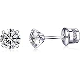 VGACETI Titanium Earrings, Hypoallergenic Screw Back G23 Implant Grade 20G Titanium Simulated Diamond Earrings for Sensitive Ears 5mm 5A Cubic Zirconia Stud Earrings for Women Men