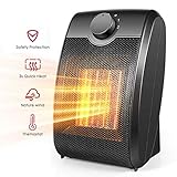 Space Heater, Quiet Mini Electric Ceramic Heater, Adjustable Thermostat, Over-Heat Protection and Multifunctional Portable 750W/1500W Heater Fan for Home and Office Indoor Use