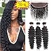 WENYU Brazilian Virgin Deep Wave Human Hair 3 Bundles with Frontal Lace Closure 13x 4 Ear to Ear Lace Frontal with Bundles Weave Natural Black(Deep 18 20 22+16 Frontal, Deep Wave Bundles with Frontal)