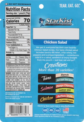 STARKIST CHICKEN CREATIONS, CHICKEN SALAD, SINGLE SERVE POUCH, 2.6 OZ