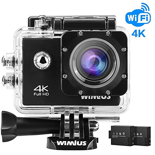 WiMiUS Action Camera 4K Video 16MP 40M Underwater Cameras Sports Camcorder WiFi Bike Helmet Cam 2.0'' LCD Screen 170 Wide Angle Dual Rechargeable Batteries Waterproof Case and Kit of Accessories, Q1