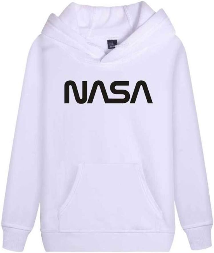 letter nasa patched long sleeve loose fitted sports hoodie