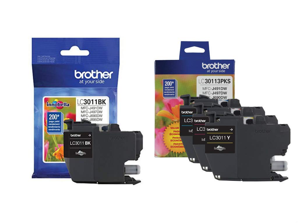 Photo 1 of Brother Genuine LC3011BK, LC30113PKS Standard Yield Black/Cyan/Magenta/Yellow Ink Cartridge Set, LC3011