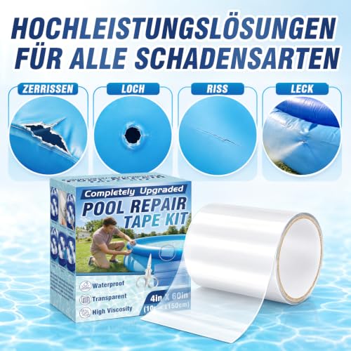 HuakChai Pool Repair Kit, Waterproof Tape for Underwater, 10 x 150 cm, PVC Pool Patches, Self-Adhesive Set with Scissors & Squeegee, for Inflatable Pool, Inflatable Boat, Air Mattress