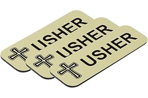 SIGNS BYLITA Usher 1 x 3" Name Tag/Badge, Brushed Gold, Cross Design (3 Pack)
