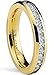 Metal Masters 4MM Goldtone Plated Princess Cut Women's Eternity Titanium Ring Wedding Band with Cubic Zirconia CZ