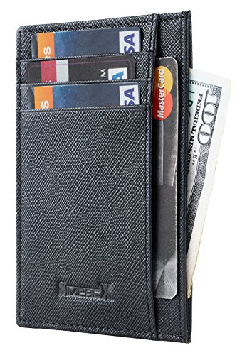 SimpacX Slim Wallet RFID Front Pocket Wallet Minimalist Secure Thin Credit Card Holder (crosshatch black)