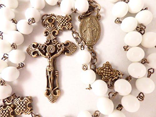 Natural White Magnesite Gemstone Catholic Rosary Beads