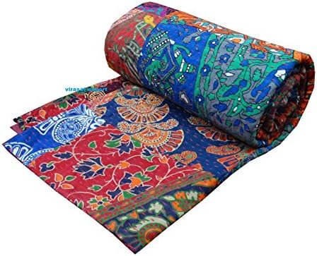 Virasat Exports-Mandala Patchwork Kantha Blanket Cotton Throw Railli Quilt 60x90