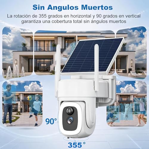 HJDWQN Solar Camara de Seguridad WiFi Exterior, 2.4G 4K HD Cámara para Exteriores Inalámbrica, Alimentado por Energía Solar, Cámara de Seguridad Solar con Visión Nocturna y Audio Bidireccional