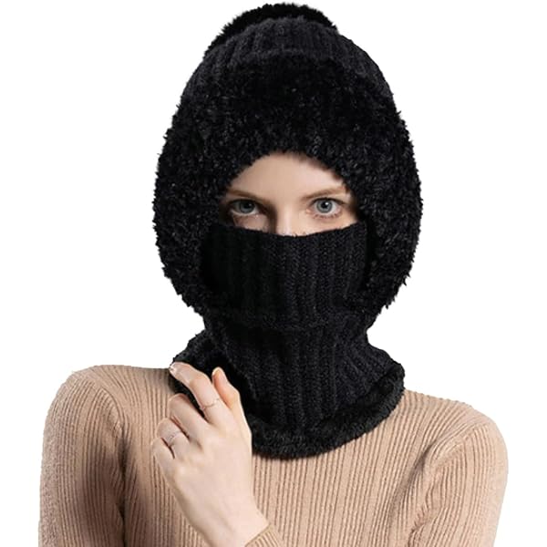 YWTAENOH Warm Hooded Scarf Hat Winter Hat Balaclava Knit  display picture 1