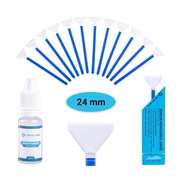 Lens-Aid Sensor Reinigungsset mit Swabs und Flüssig-Reiniger für Vollformat Kameras: 12x Mikrofaser Swab 24 mm einzeln verpackt inkl. Liquid