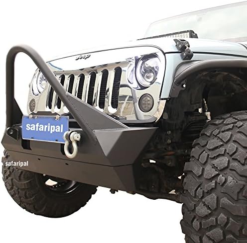 Safaripal Jeep Wrangler Stubby Front Bumper with Stinger Metal for Jeep Wrangler JK Rubicon Sahara Sports 2007-2017 Black