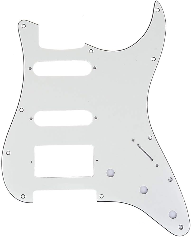 Musiclily Pro 11-Hole Modern Style Strat HSS Pickguard for American Stratocaster Guitar 3Ply Parchment, Standard Stratocaster