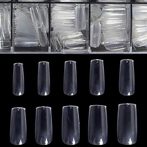 BTArtbox Square Full Cover Nail Tips 500 PCS False Nails with Case, Medium Clear Fake Acrylic Nails for Nail Salons and DIY Nail Art, 10 Sizes