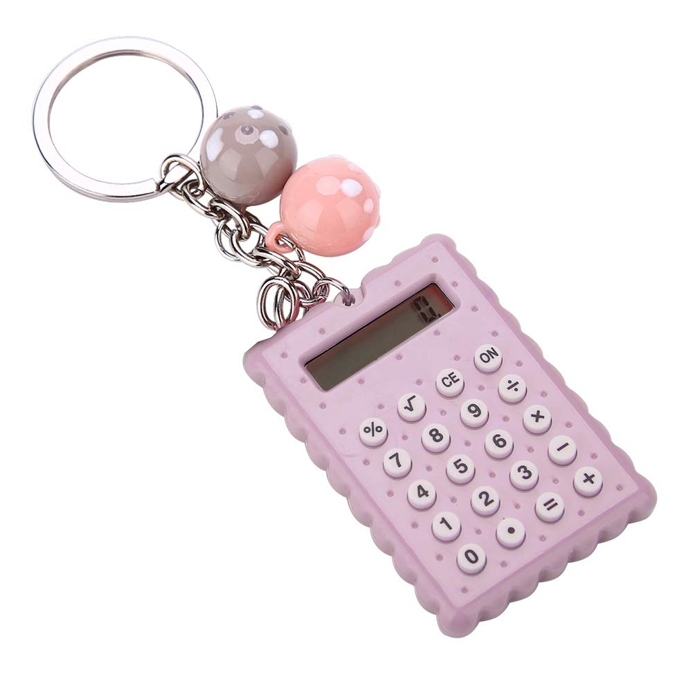 VBESTLIFE Mini Calculator, Portable Pocket Candy Color PVC 8 Digits Electronic Calculator with Silicone Buttons and Keychain Buckle for Children Students(Gray Purple)