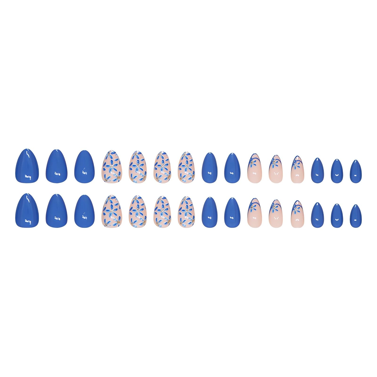 LPOODDNU Flower Press on Nails Almond, Small Flowers Medium Press on Nails Blue Fake Nails, Cute Floral Glue on Nails, Reusable Stick on Nails - 30Pcs Medium Almond Flowers False Nails Set - Image 5