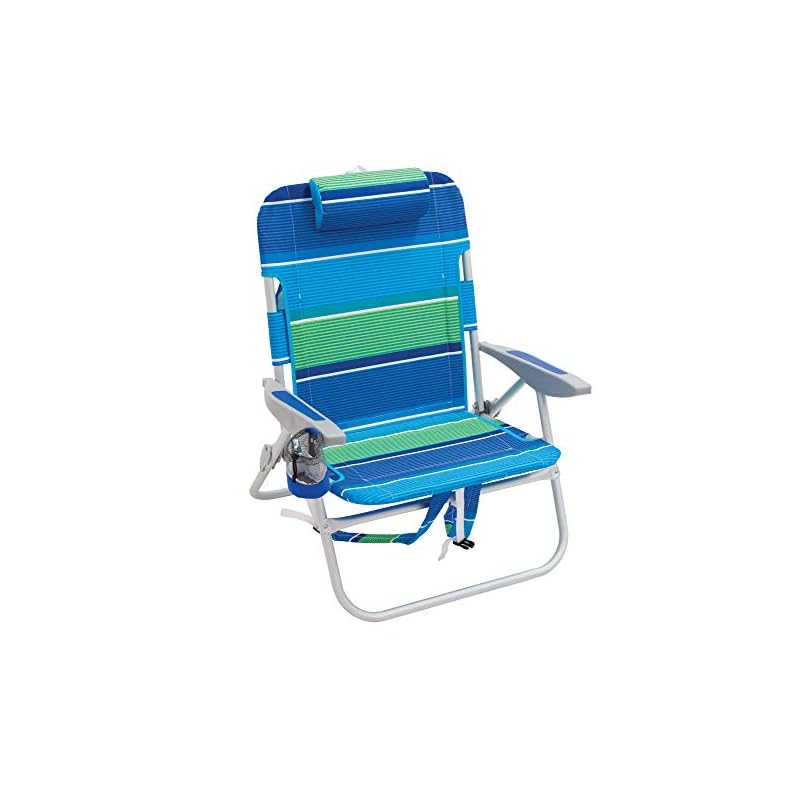 Tommy Bahama 5 Position Classic Lay Flat Folding Backpack Beach Chair Blue And Green Stripe Beachfront Decor