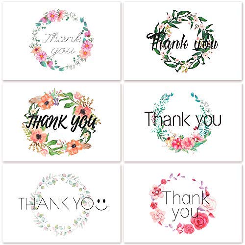 D-FantiX 4x6 Floral Thank You Cards, 12 Design Thank You Notes Bulk Blank Inside for Baby Bridal Shower Wedding Birthday Business Thank You Card with Envelope and Stickers 48Pcs Assorted Pack