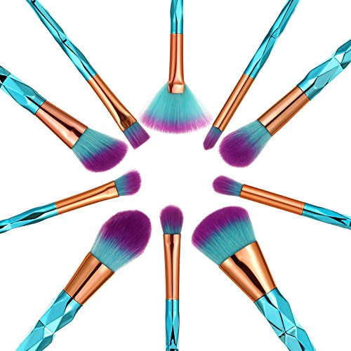 DRQ 12pcs Makeup Brush Set Colorful Diamond Shaped Handle Premium Synthetic Kabuki Foundation Blending Blush Eye Face Liquid Powder Cream Cosmetics Lip Brush Tool Professional Brushes Kit with Pouch - Thumbnail 2