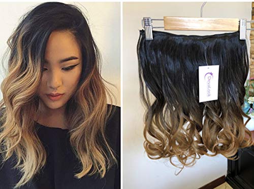 17 Inches Wavy Curly One Piece Half Head Ombre Clip in Hair Extensions 120grams (Col. Nautral black to dark blonde)