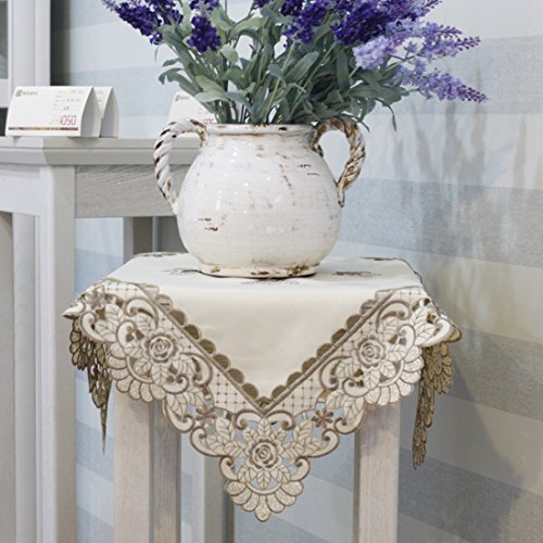 Brown flower embroidered lace dark white cream tablecloth round