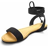 DAYDAYGO Sandals for Women - Womens Comfortable Open Toe Ankle Wrap Lace Up Flat Sandals - Women’s Sandal Ankle Tie Up Shoes