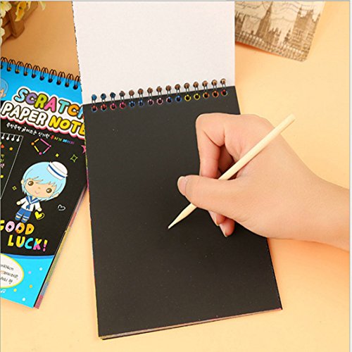 6PCS Oopsu Rainbow Scratch Art Notebooks,Drawing Notepads For Kids with 6 Colorful Mini Notebooks and 6 Wooden Styluses(2 styles) - Thumbnail 4