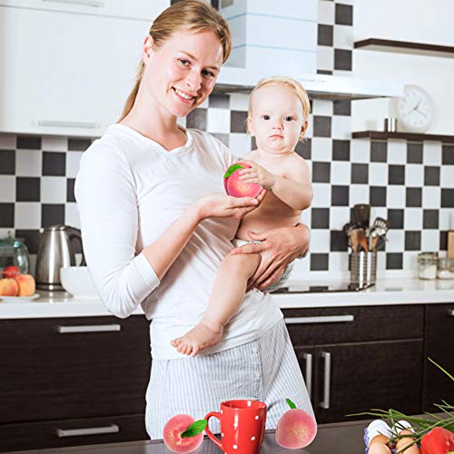 BigOtters 16PCS Artificial Fruit Peach, Fake Peach Artificial Lifelike Peach with Leaves Simulation Pink Peach Photo Props Party Home Kitchen Decor Food Toy