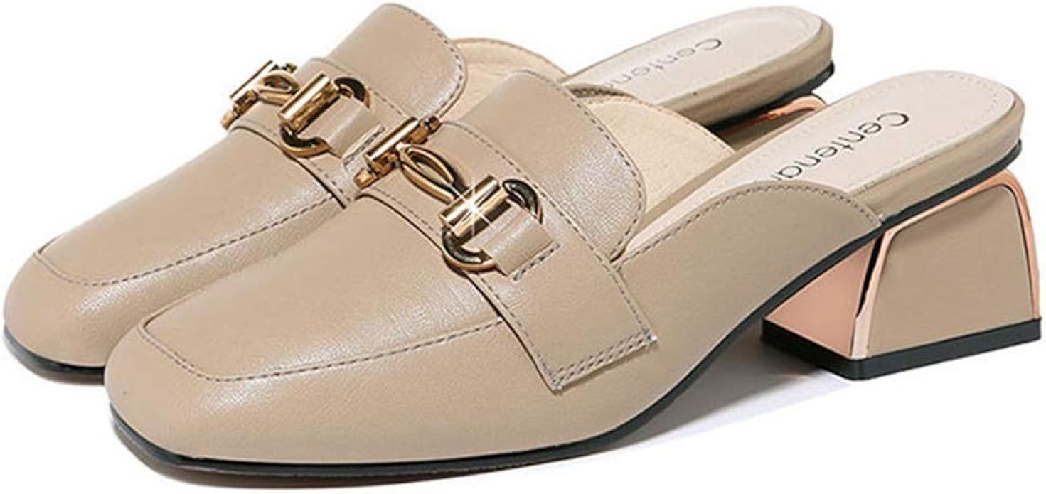 Rnsamd ミュール ヒール スクエアトゥ ローヒール チャンキーヒール 金属飾り 可愛い 太ヒール スリッパ サンダル レディース 靴 歩きやすい ぺたんこ 旅行 疲れない オフィス おしゃれ ミュール Amazon