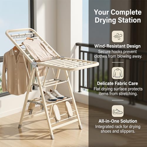 Velvaria Lndoor Foldable Clothes Drying Rack, Adjustable Wings Space Saving Carbon Steel drying rack for bedsheets clothes quilts shoes (White, 180 * 47 * 91cm)