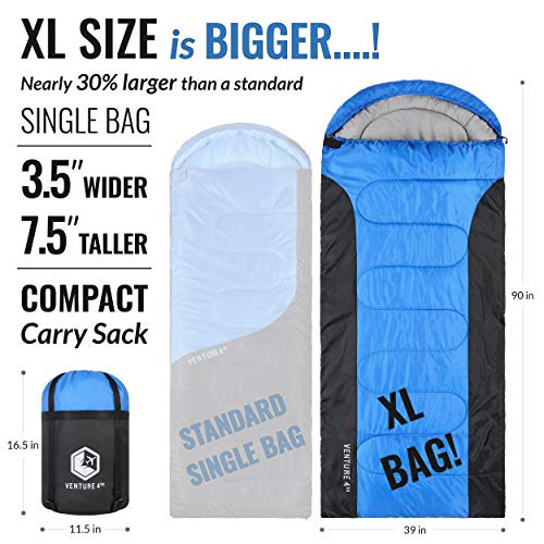 VENTURE 4TH 3Season XL Sleeping Bag, Extra Large Lightweight