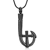QGJNSGC Cross Urn Necklace for Ashes Fish Hook Cremation Urn Pendant Fishing in Heaven Memorial Keepsake Jewelry for Men