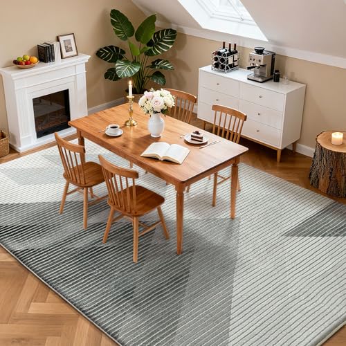 ASIinnsy Living Room Rugs Modern Abstract Rug Short Hair Large Soft Non-Slip Bedroom Rugs for Living Room Bedroom (White Grey Geometric, 160 x 200 cm)
