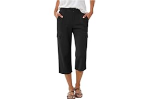 Women's Cargo Capris Pant Multi-Pocket Semi-Stretch Waisted Sweatpants Button Down Plain Hiking Lightweight Pants