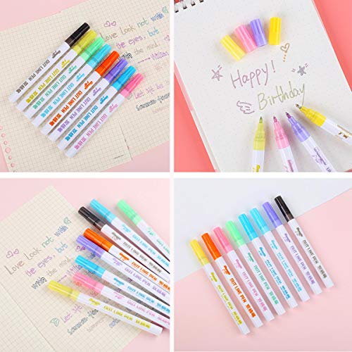 8 Colors/Set Double Line Pen Fluorescent Glitter Marker Pen Outline Pen Stationery for Card Making, Birthday Greeting, Scrap Booking, Painting, DIY Art Crafts - Thumbnail 7