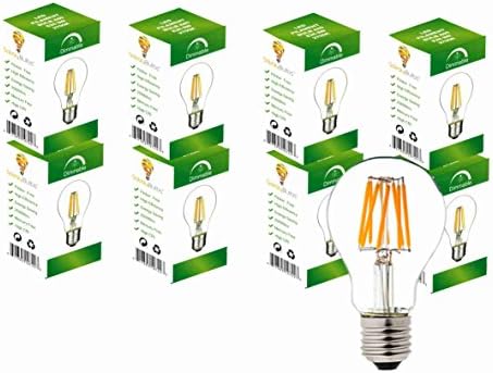 LED A19 Filament Light Bulbs, 8 Pack 8W (60 Watts Equivalent) Soft White 2700K, Dimmable With 360° Beam Angle - By Solray