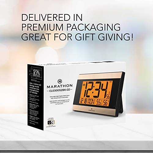 Marathon Large Atomic Wall Clock with Auto Backlight, Calendar