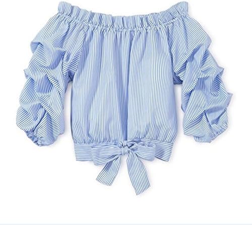Mericiny 3-10Y Little Girls Kids Baby Off Shoulder Tees Striped Tie Knot Front Camis Tanks